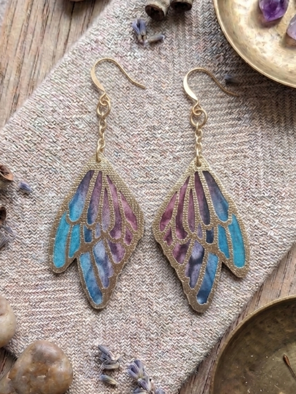 Earrings Butterfly Wing - Purple Blue - Handmade Women Jewelry